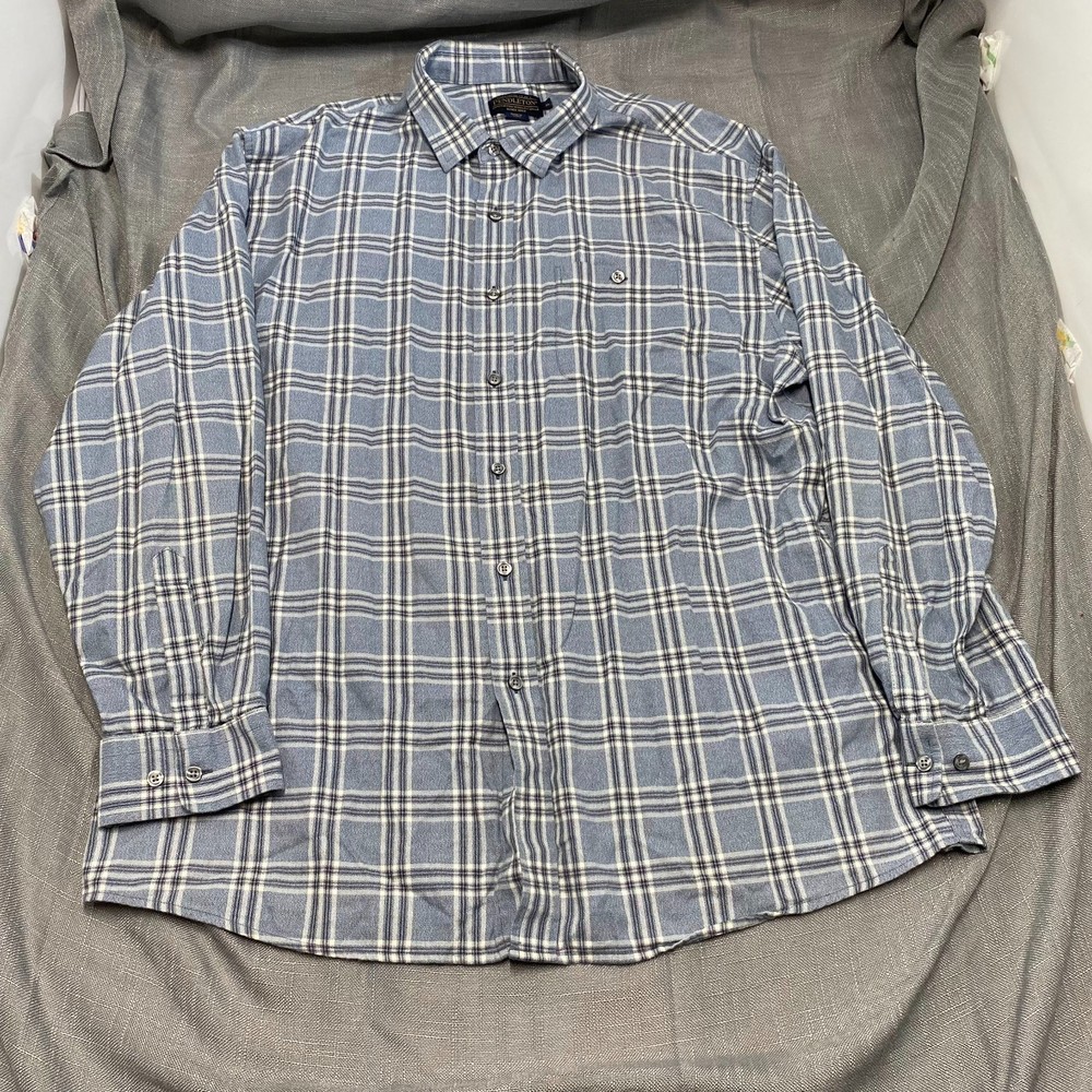 Pendleton Mens  Button Up Shirt Blue Plaid Long Sleeve Flap Pockets Top XL - Picture 2 of 8